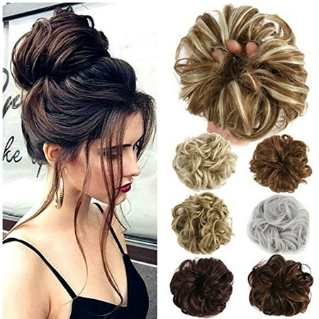FLORATA Ponytail Buns Wrap Bun Chignon Hair Extensions Wavy Curly Wedding Donut  Hair Extensions Hairpiece Wig