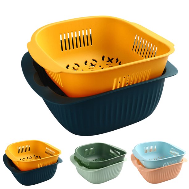 Shenmeida Drain Colander Set, 2in1 Detachable Plastic Double Layered Kitchen Colander Strainer