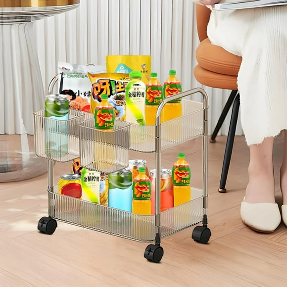 Meitianfacai 2-Tier Rolling Storage Cart With Wheels- Plastic Multi-Room Organizer For Kitchen- Living Room-Office -Bathroom