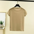 thumbnail image 4 of Womens Short Sleeve Cotton Tops Summer Cozy Lightweight Modal Base Pajama Tees Undershirt Crewneck Tshirts Casual (L, Khaki), 4 of 6