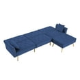 thumbnail image 5 of 110.2" Accent Sofa, Modern Velvet Upholstered Reversible Sectional Sofa Bed, L-Shaped Sofa Couch with Movable Ottoman and Nailhead Trim, Convertible Folding Sofa Bed, for Compact Spaces, Blue, 5 of 7
