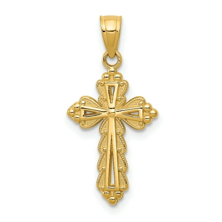 14k Yellow Gold Budded Cross Religious Pendant Charm Necklace