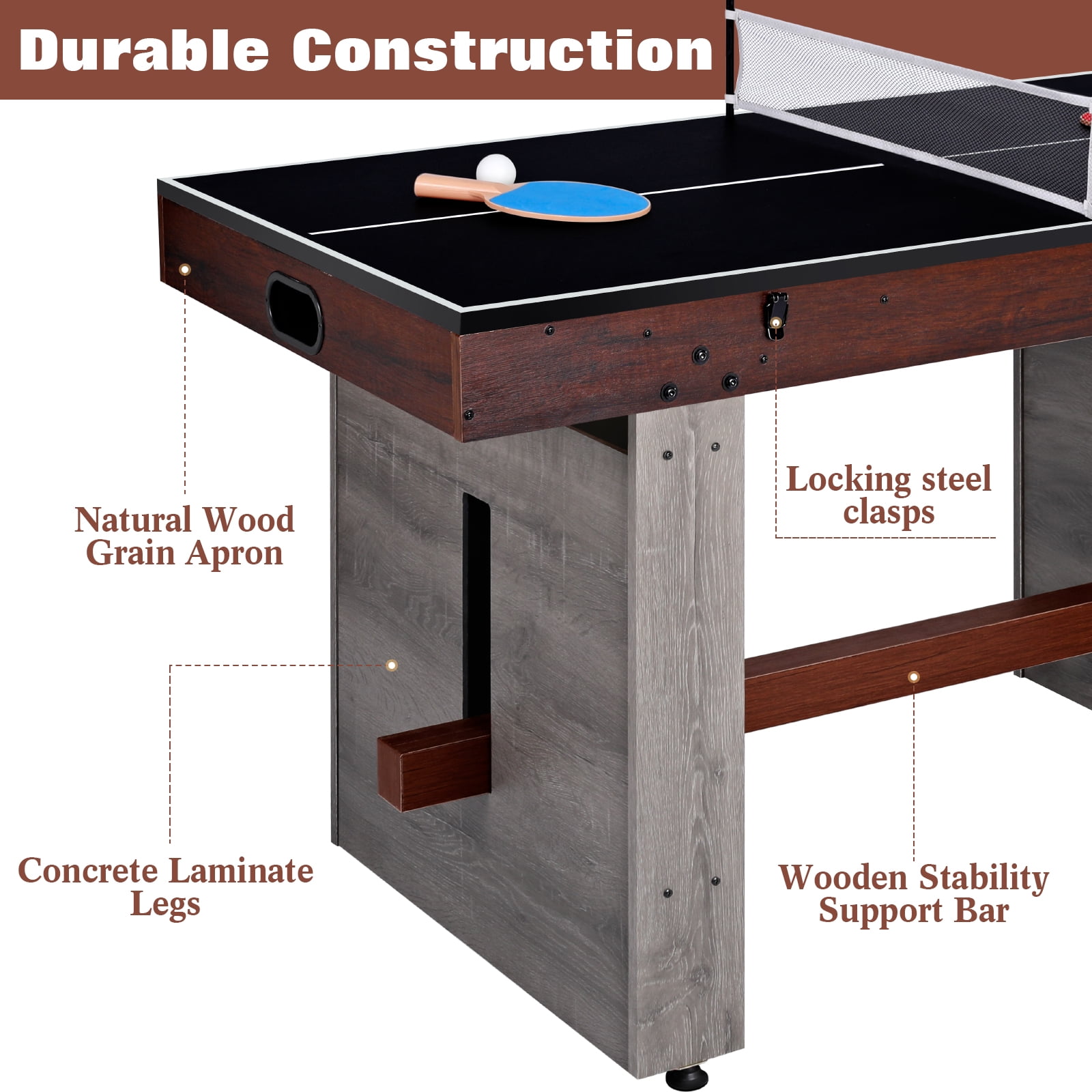 55in Combo Game Table – Electric Air Hockey, Foosball, Ping Pong & Poker, 4in1 Multi-Game Table for Home & Game Room Fun