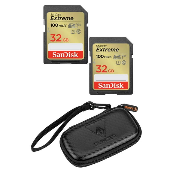 SanDisk Extreme 32GB UHS-I U3 SDHC Memory Card, 2-Pack, Bundle with SCS-MW4 Memory Card Case