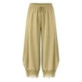 thumbnail image 5 of RFQWOVSR Women's High Waist Drawstring Wide Leg Linen Pants with Lace Trim Pockets Casual Summer Trousers S, 5 of 5