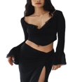 thumbnail image 3 of Musuos Women Off Shoulder Sheer Mesh Crop Tops Fringed Irregular Skirt Party Dresses, 3 of 6