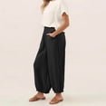 thumbnail image 5 of Miluxas Ladies' Trendy Wide Leg Lantern Pants with Pockets Solid Smoked High Waist Loose Fit Trousers Summer Outfits Boho Beach Wear Black, 5 of 8