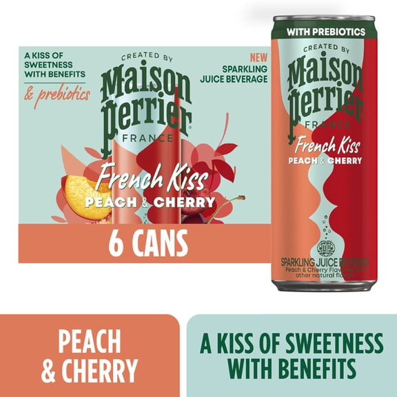 Maison Perrier French Kiss Flavored Water, Peach Cherry – 6 x 66.9 oz