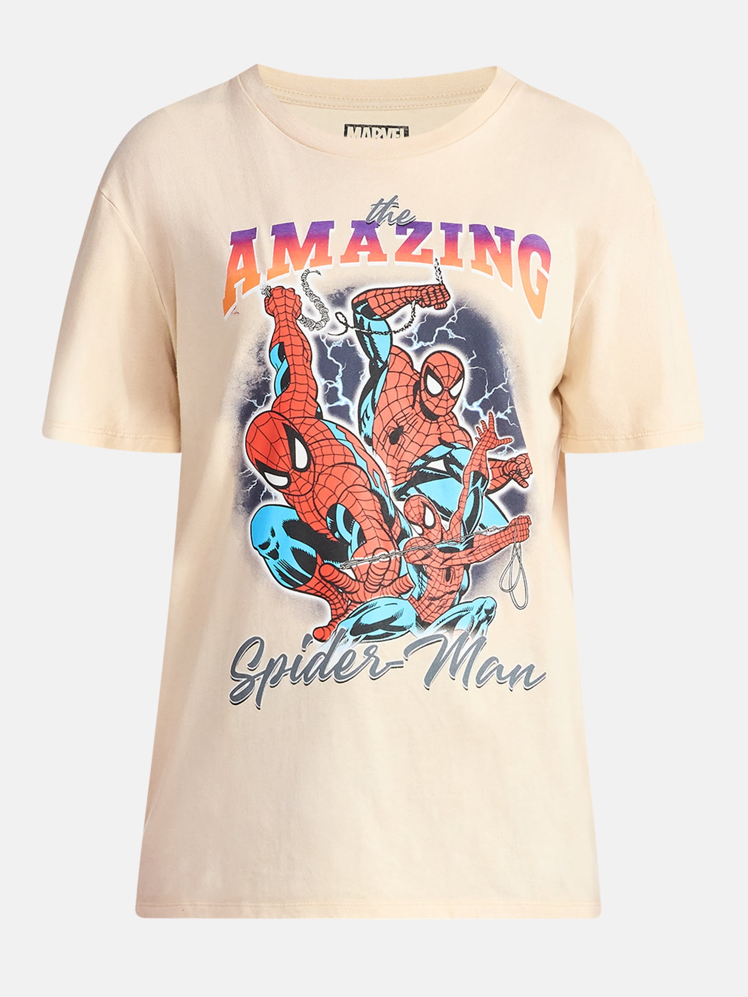 Spider-Man Women's Graphic Print Washed Tee with Short Sleeves, Sizes XXS-XXL