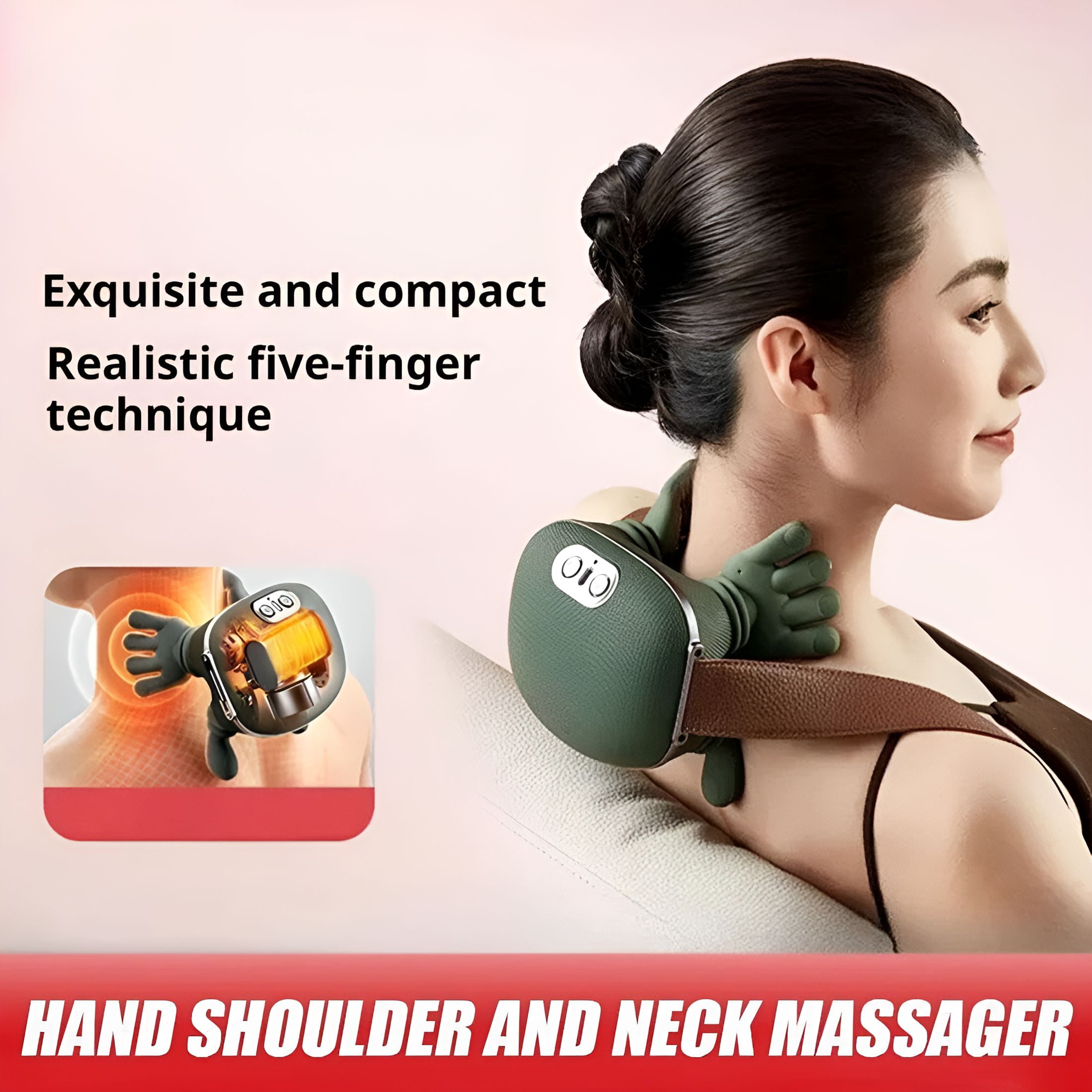 XIRQI Bionic Heated Massager,Portable Shiatsu Neck and Back Massager,Electric Deep Tissue 4D Kneading Massage,Simulated Human Hand Design for Pain Relief and Muscle Relax
