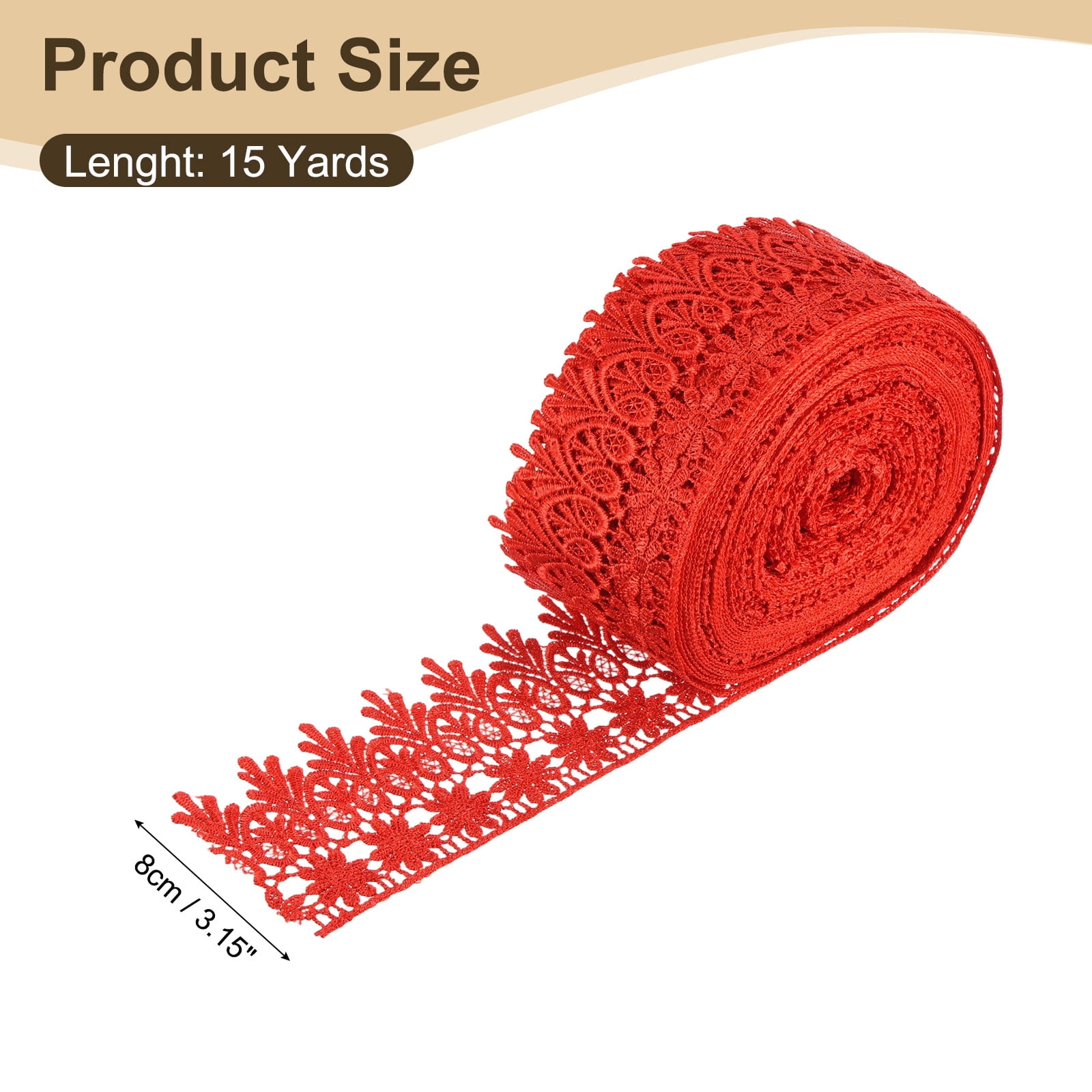 Uxcell 3.15 Inch Wide 15 Yard Lace Ribbon Floral Pattern Red Embroidered Lace Trim Ribbon for Sewing Making, and DIY Crafts, Gift Wrapping, Wedding Decor
