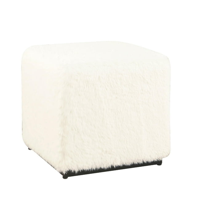 Puff Ottoman Benzara Lev Cuadrado Cubo con Silueta y Piel Sintética Blanca