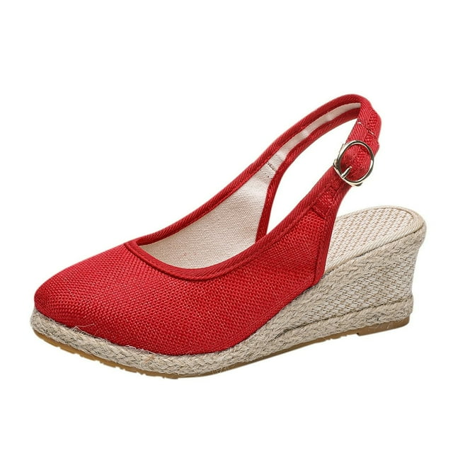 Sandale Espadrille à Talon Compensé à Bout Fermé pour Femmes, Style Mondain, à Bride Arrière