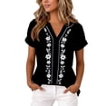 thumbnail image 3 of cocolona Womens Summer Linen V Neck Tops Short Sleeve Embroidery Shirts Trendy Casual Loose Blouses, 3 of 7