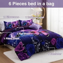 Galaxy 6pcs Bed in A Bag  and Blue Dreamy 3D  Printed, Butterflies Bedding Twin Comforter Set, for Girls Kids Teens