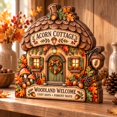 Autumn Wooden Block Acorn Cottage Tabletop Display for Fall ...