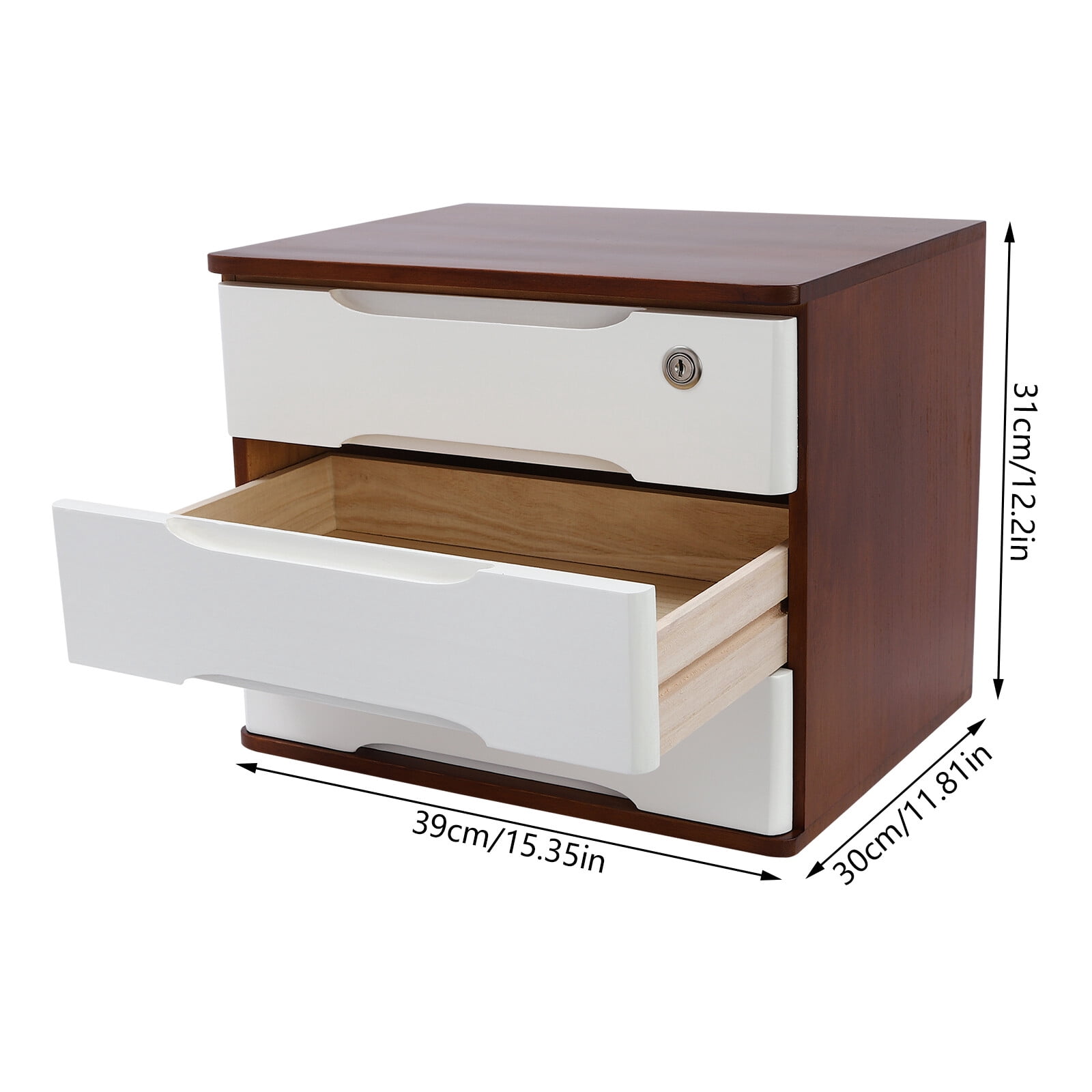 ToppiJoy 3-Tier Wooden Desktop Storage Box with Lockable Drawers, Modern Tung Wood Desk Organizer, Bamboo Storage with Keys (Walnut, White)