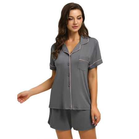 

Womens Summer Pajama Sets Short Sleeve Sleepwear Soft Button Down Nightwear Casual Sets with Short