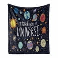 thumbnail image 1 of Saying Soft Flannel Fleece Throw Blanket, Thank You Universe Typography Galaxy Planets, Cozy Plush for Indoor and Outdoor Use, 70" x 90", Indigo Multicolor, by Ambesonne, 1 of 5