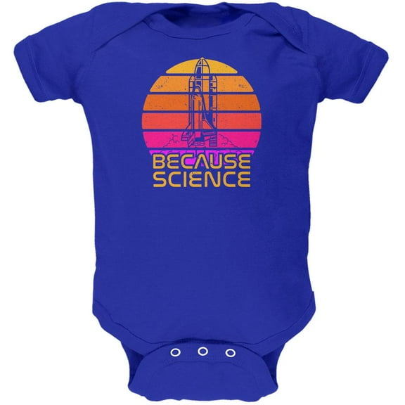 Because Science Space Rocket Retro Sunrise Sun 80s Baby One Piece Royal 3-6 M