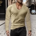 thumbnail image 2 of Bibifish Mens T-Shirts Solid Color Wide V Neck Tee Tops Long Sleeve Basic Daily Tees, 2 of 5