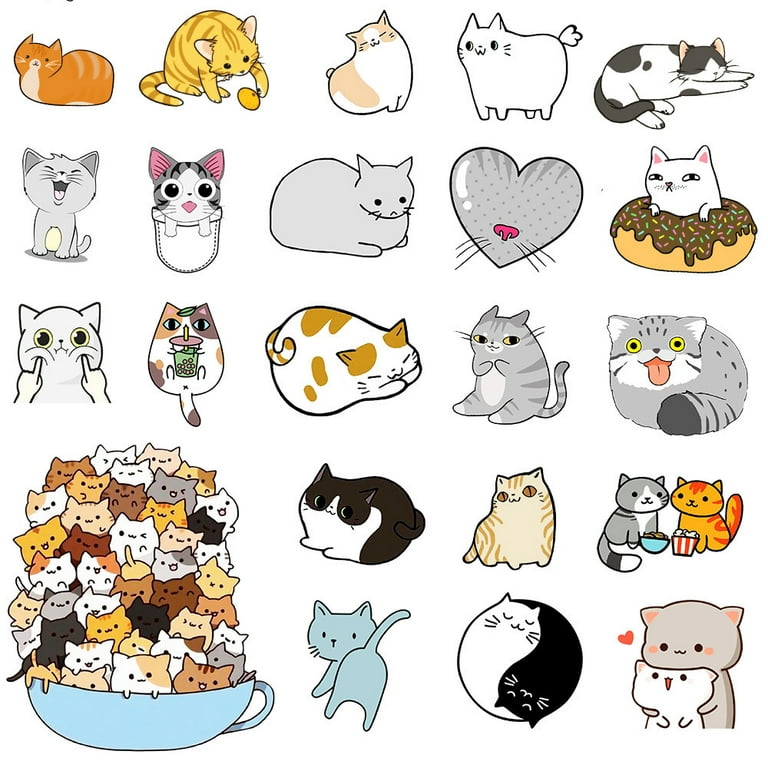 100 Pcs Cat Stickers,Cute Aesthetic Cat Waterproof Stickers,Vinyl Stickers  for W