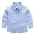 thumbnail image 2 of UACY Boys Girls Dress Shirt Long Sleeve Button Down Shirts Teen School Tops Kids Plain Blouse Lapel Solid Formal Tee (Blue, 5-6 Years), 2 of 9
