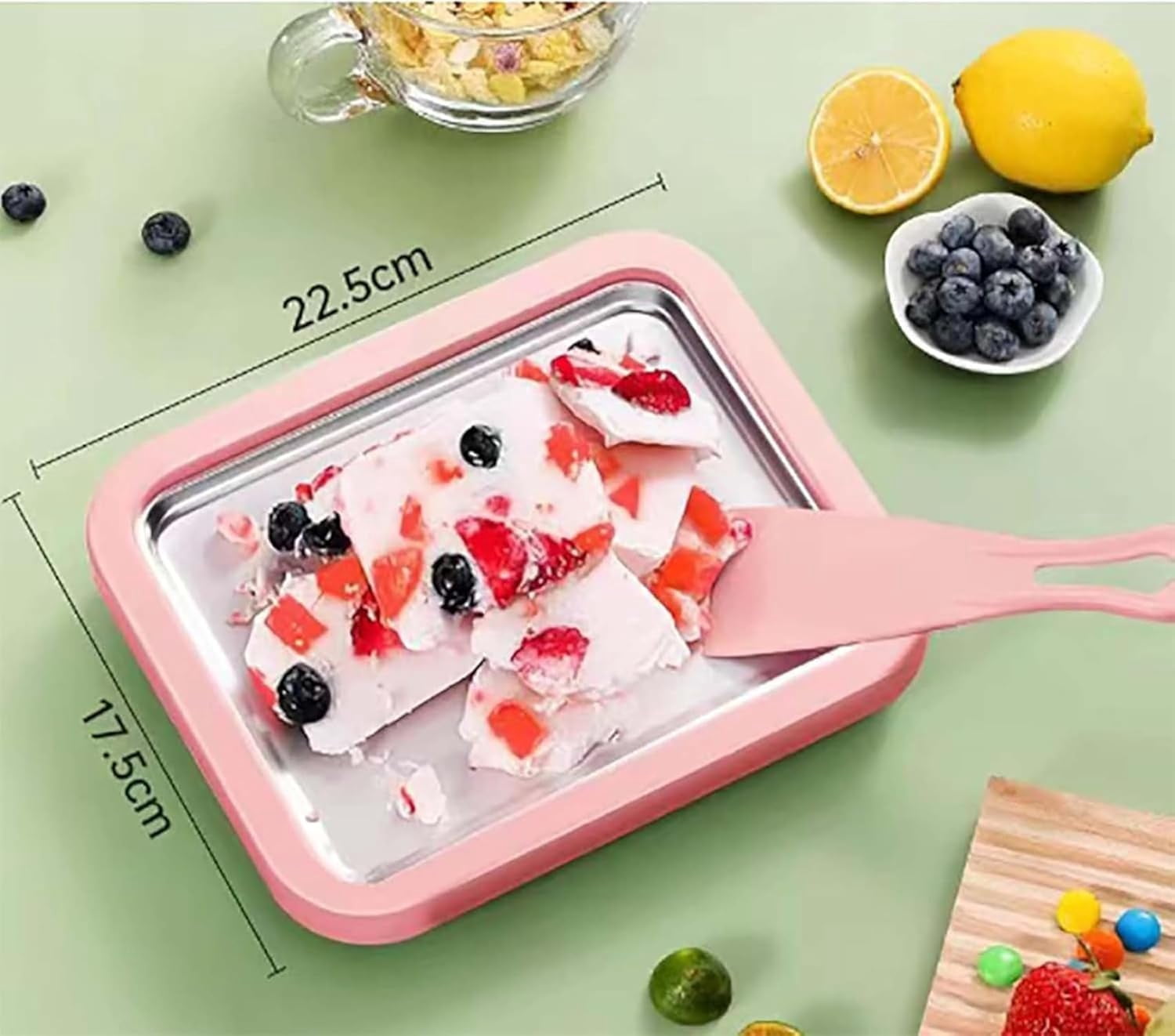 Myfroroll Ice Cream, Froroll Ice Cream, Rolled Ices Creams Maker Tray with 2 Spatulas, Instant Ices Creams Roller Maker, Easy Clean-Up, Homemade DIY for Gelato (pink)