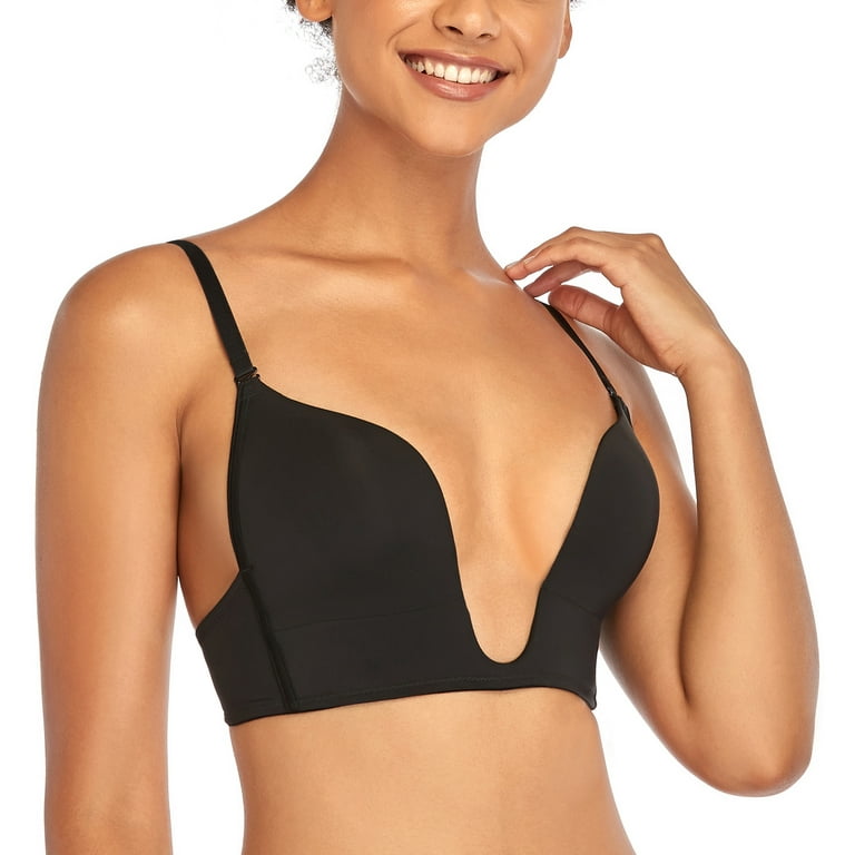 Exclare Convertible V Bra Women's Deep Plunge Push up Low Cut Underwire Bra(V  Neck Black,36C,38Ctag size) 