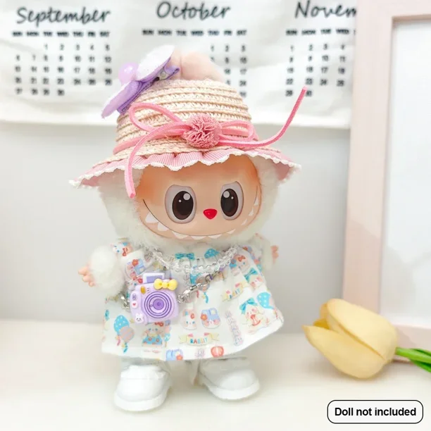 Precioso para muñeca Labubu de 15-17cm, accesorios, Ropa, traje de verano, sombrero de paja, lazo, vestido bonito, Ropa de moda