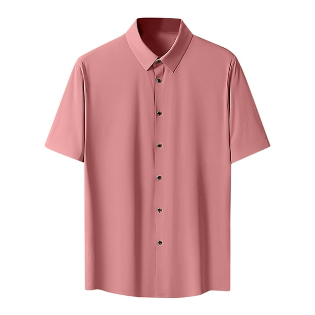 Birdeem Shirts for Men Mens Short Sleeved Solid Color Button Ice Silk Formal Dress Short Sleeved