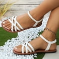 thumbnail image 4 of Rokment Women's Flat Dressy Sandals Boho Beach Trendy Casual Braided Leather Slingback Low Heels Comfortable Ankle Strap Slip on Walking Summer Shoes for Vacation White Size 8, 4 of 6