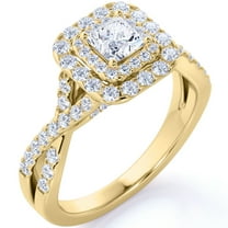 JeenMata Elegant 1 Carat - Square Cut Moissanite - Twisted Band - Pave - Double Halo Engagement Ring - 18K Yellow Gold over Silver