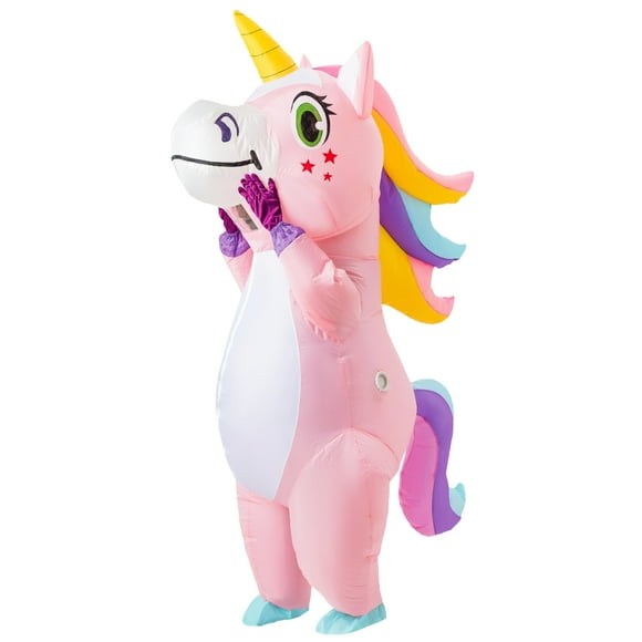 Disfraz inflable de unicornio espeluznante rosa para todo el cuerpo