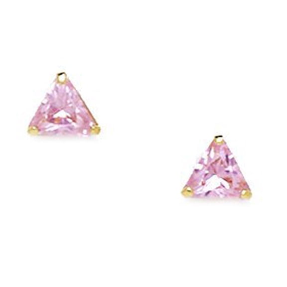 14k Yellow Gold Pink 5x5mm Trillion Shape Cubic Zirconia Screw-Back Earrings