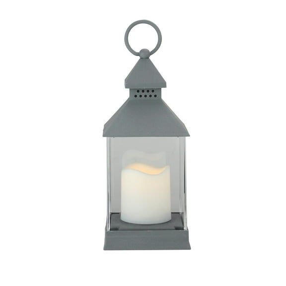 Northlight Candle Lantern with Flameless LED Candle Decor - 9.5" - Gray