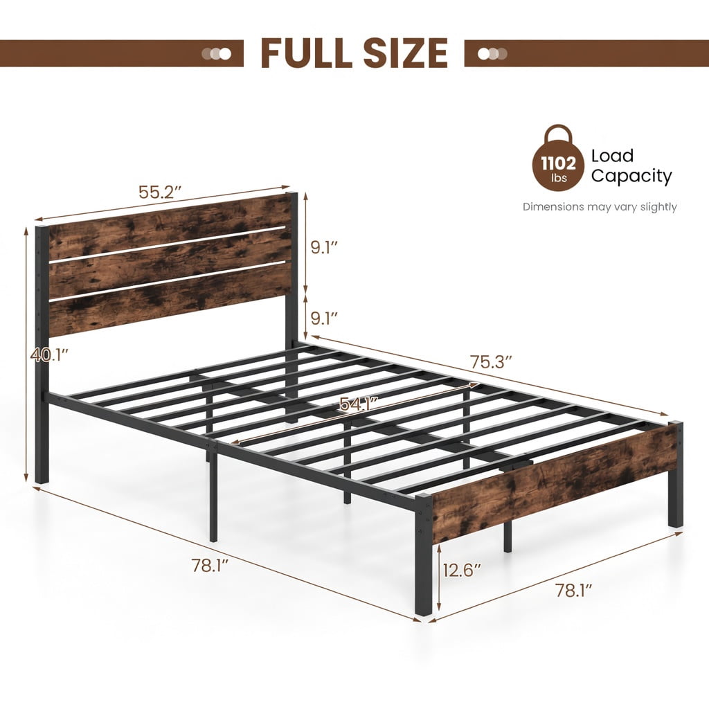 Barara King Bedroom Bed Frame, Bed Platform Frame,Full/King/Queen/Twin Size Bed Frame with High Headboard and Mute Bar-Full Size