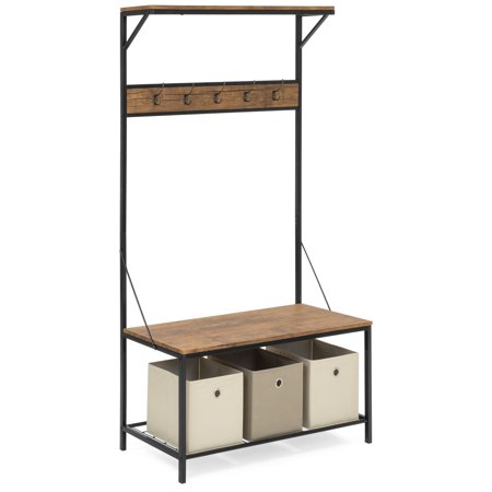 Best Choice Products Industrial Hall Tree with 5 Hooks and Bench Storage, (Best Auto Storage 6125 Industrial Way)