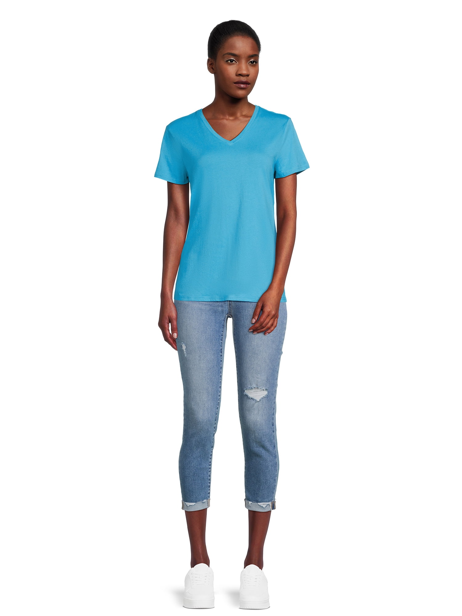 RealSize Women's V-Neck Tee with Short Sleeves, Sizes XS-3XL