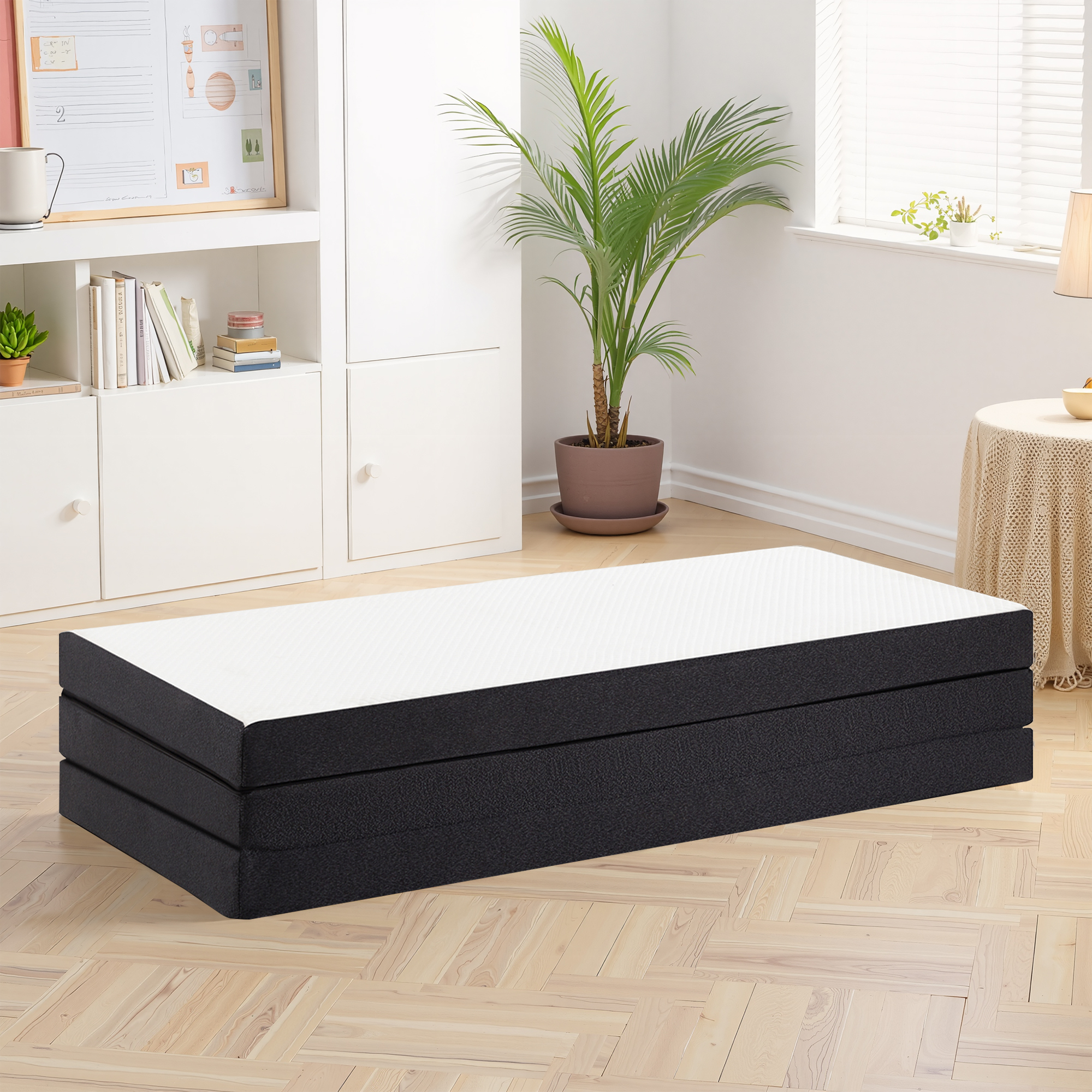 MAYEERTY 4" Tri-Fold Memory Foam Mattress Portable Non-Slip Bottom White Mattress, Twin XL