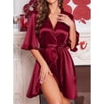 thumbnail image 2 of Avidlove Women's Satin Robe Ruffle Sleeve Short Belted Kimono Bathrobe Lingerie Bridesmaids Sleepwear, 2 of 8