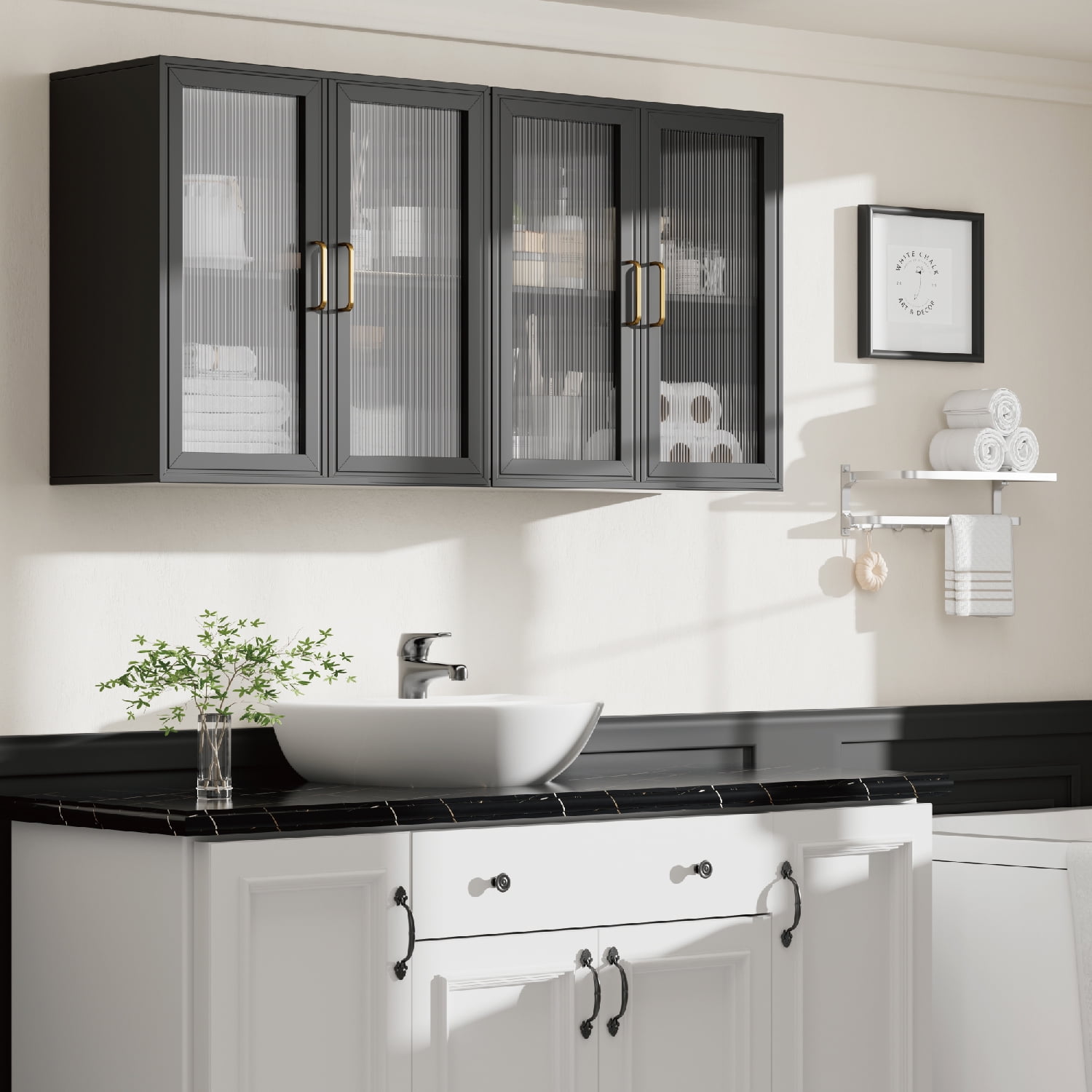 24"W Bathroom Wall Cabinet with Acrylic Glass Doors, Kitchen Wall Cabinets with Adjustable Shelf, Medicine Cabinets Upper Storage for Laundry Room/Bathroom/Kitchen