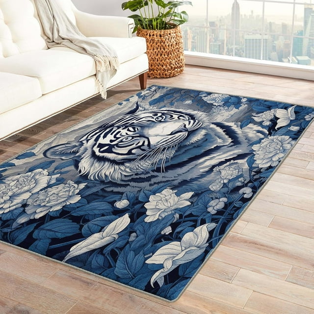 Tiger Rug 5x7, Butterfly Carpet for Living Room, Animal Area Rug for Living Room, Super Soft Low Pile Machine Washable Non Slip Stain Resistant Rug
