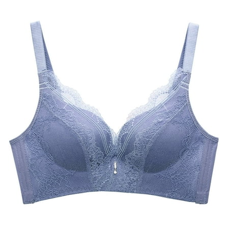 Mrasaso Big Sales! Workout Tops for Women Women Nylon Bra Women s Solid Color Sexy Lace Daily Bra Wireless and Comfortable No Steel Rim(1pc Bra) Blue|36/80AB