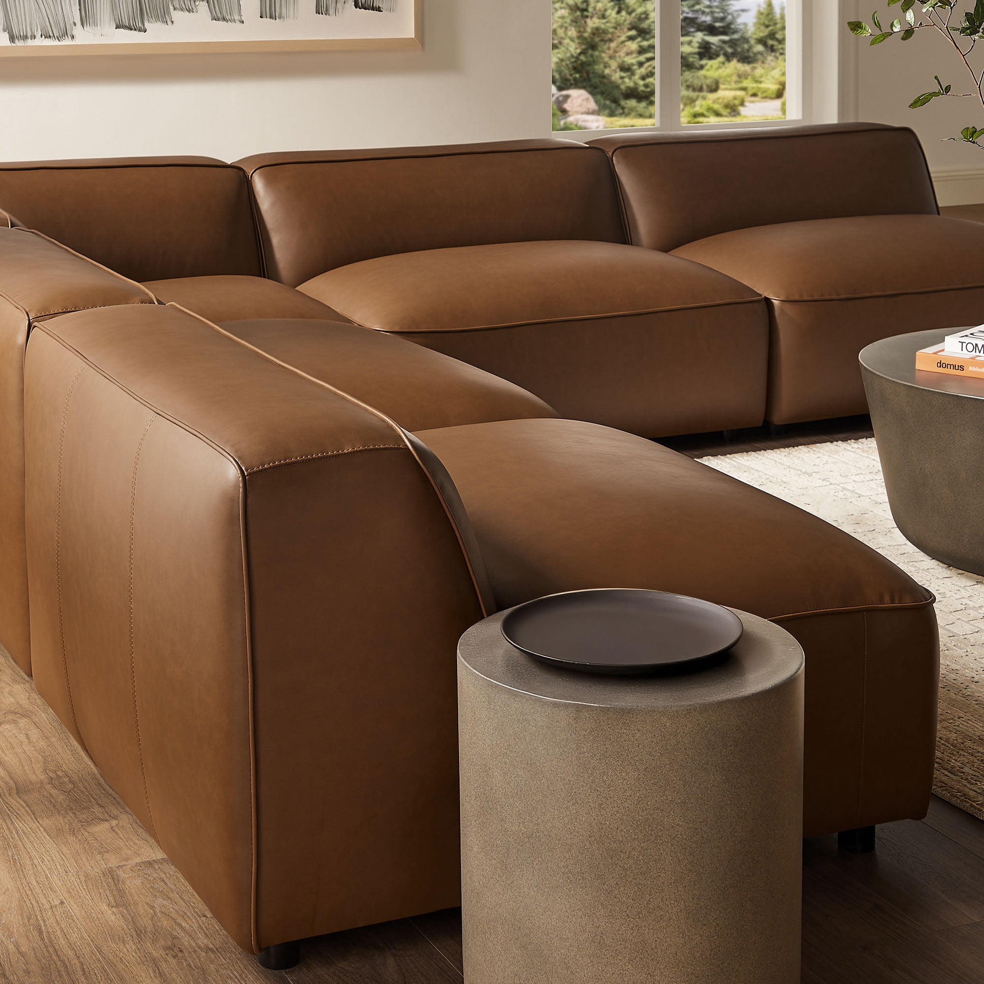 Modway Auren 5-Piece Leather Upholstered Sofa in Coffee