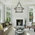 thumbnail image 2 of 2-Tier Chandelier Large Farmhouse Wagon Wheel Chandelier 20-Light Round Industrial Rustic Ceiling Pendant Lighting Fixture for Living Room, Dining Room,Kitchen Island, Foyer (Black), 2 of 10