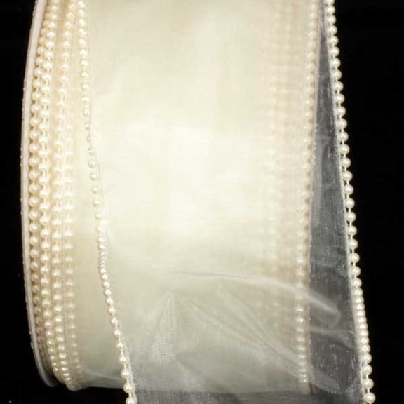 Designer Creamy Ivory Wired Pearl Edge Sheer Craft Ribbon 3" x 20 Yards