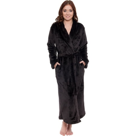 

Silver Lilly Womens Robe - Plush Fleece Bathrobe - Full Length Robe with Shawl Collar - Black XX-Large