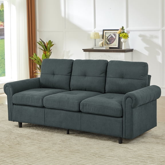 81.1" 3-Seater Fabric Sofa, Modern Living Room Couch with Rolled Arms and Stitch-Tufted Cushions, Comfortable Upholstered Sofa for Home or Apartment