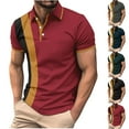 thumbnail image 2 of Yuanlook Men's Collared Short Sleeve Color Block Placket Top, Contrast Trim Collar & Cuffs Daily Business Casual Top S-XXXL, 2 of 6